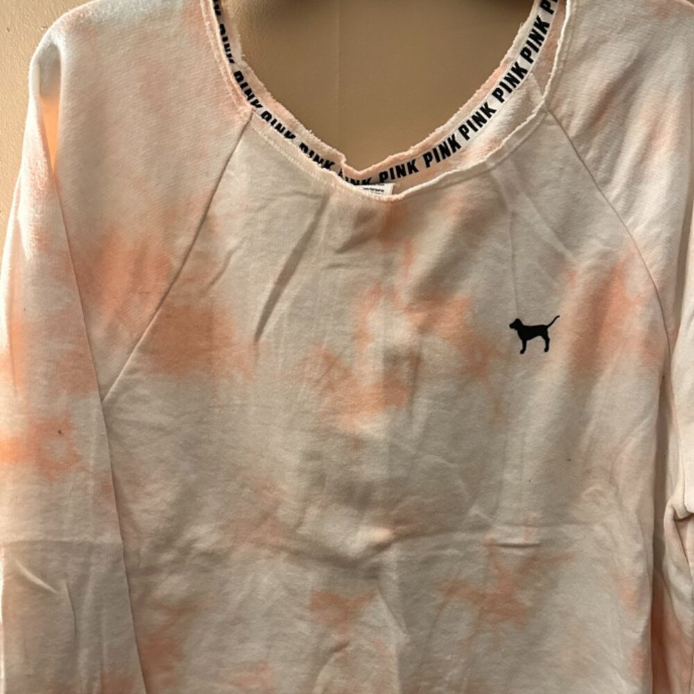 Pink - off the shoulder sweatshirt  White/coral Color  Size XS